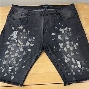 Black Paint-Splatter Jean Shorts Track 23 intelligent design